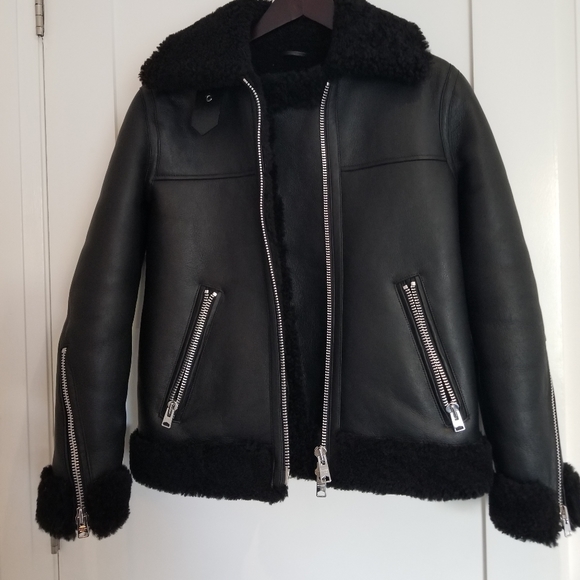 NWT! ALL SAINTS SHEARLING LEATHER JACKET - Picture 5 of 6